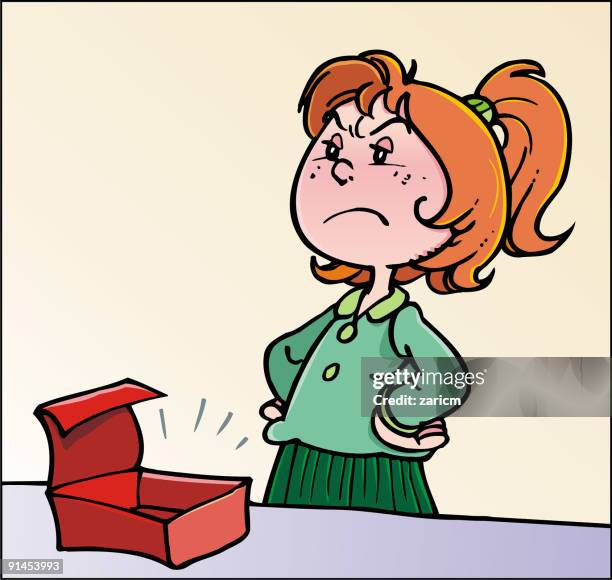 girl with box - vacant or engaged sign stock illustrations