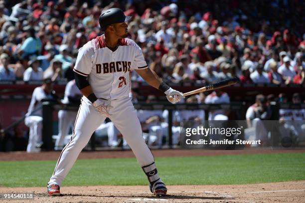 Yasmany Tomas of the Arizona Diamondbacks bats against the San Francisco Giants in the second inning at Chase Field on Sunday, April 2, 2017 in...