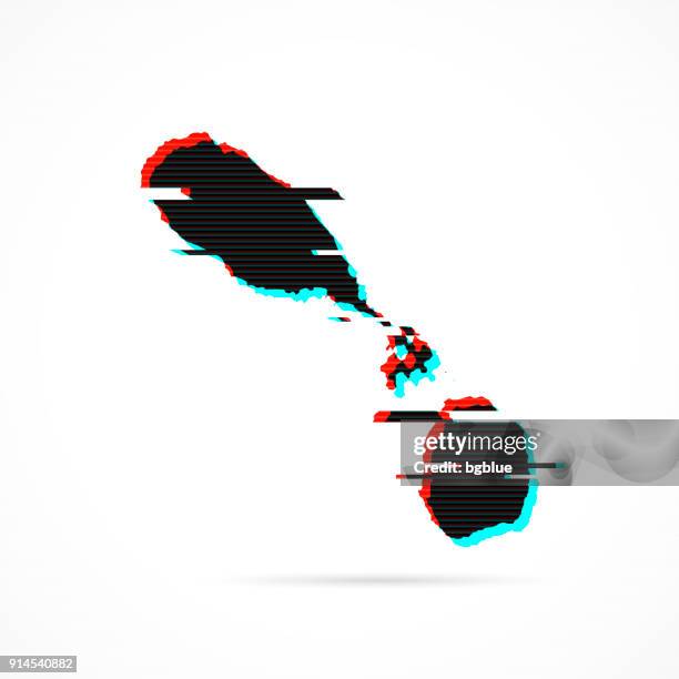 saint kitts and nevis map in distorted glitch style. modern trendy effect - static texture stock illustrations