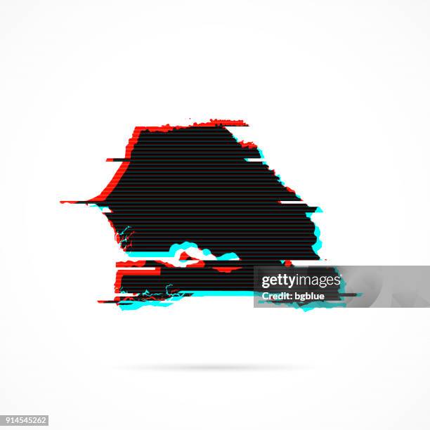 senegal map in distorted glitch style. modern trendy effect - black static stock illustrations