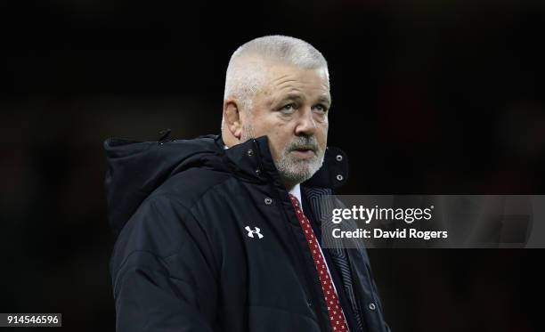 Warren Gatland, the Wales head coach looks on during the NatWest Six Nations match between Wales and Scotland at the Principality Stadium on February...