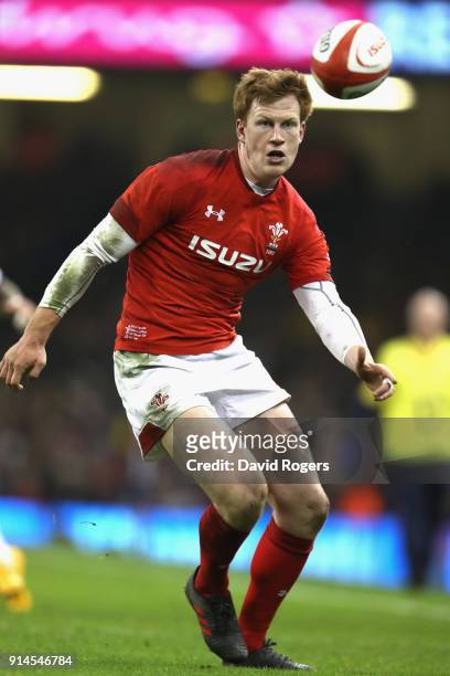 Rhys Patchell of Wales kicks the ball upfield during the NatWest Six Nations match between Wales and Scotland at the Principality Stadium on February...