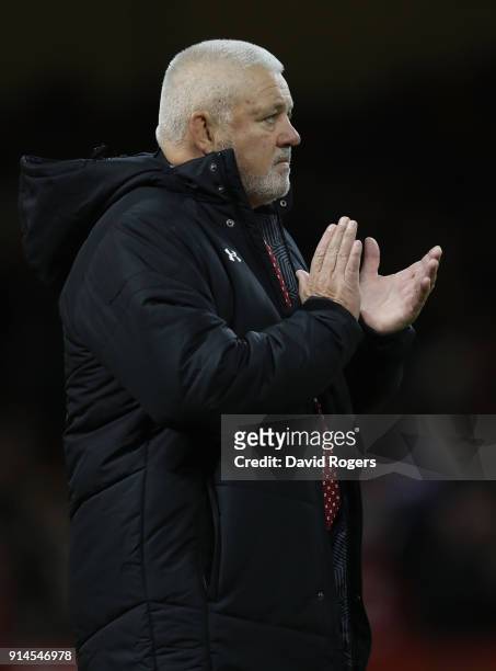 Warren Gatland, the Wales head coach looks on during the NatWest Six Nations match between Wales and Scotland at the Principality Stadium on February...