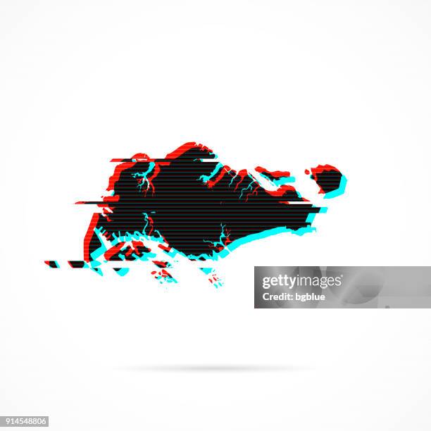 singapore map in distorted glitch style. modern trendy effect - static tv screen stock illustrations