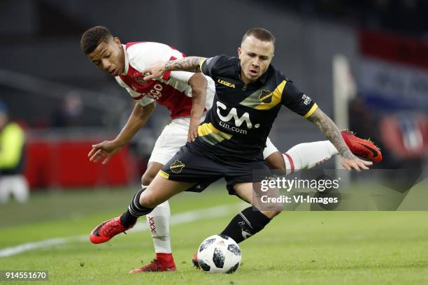 David Neres of Ajax, Jose Angelino of NAC Breda during the Dutch Eredivisie match between Ajax Amsterdam and NAC Breda at the Amsterdam Arena on...