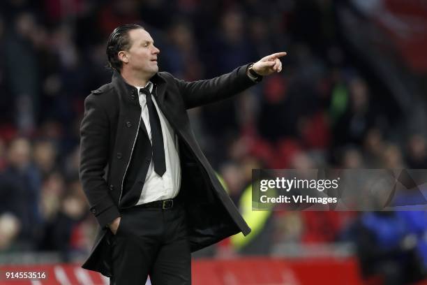 Coach Stijn Vreven of NAC Breda during the Dutch Eredivisie match between Ajax Amsterdam and NAC Breda at the Amsterdam Arena on February 04, 2018 in...