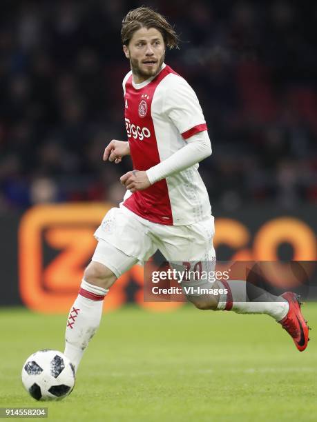 Lasse Schone of Ajax during the Dutch Eredivisie match between Ajax Amsterdam and NAC Breda at the Amsterdam Arena on February 04, 2018 in Amsterdam,...