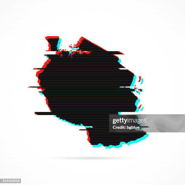tanzania map in distorted glitch style. modern trendy effect - black static stock illustrations