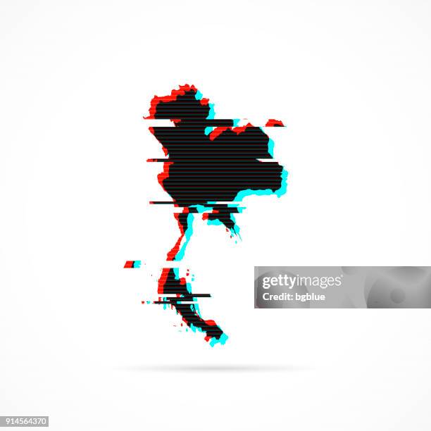 thailand map in distorted glitch style. modern trendy effect - tv static texture stock illustrations