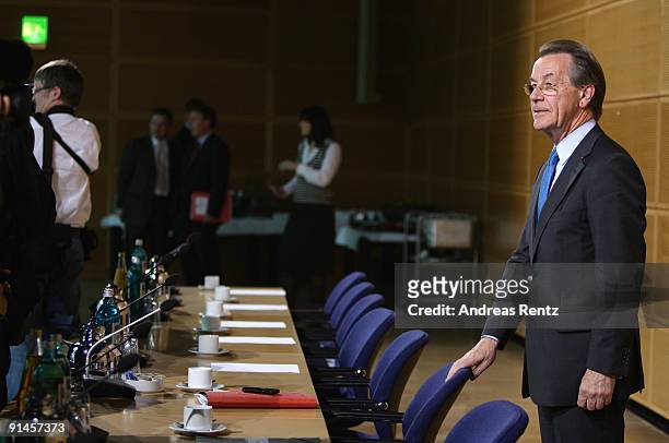 Outgoing Chairman Franz Muentefering of the German Social Democrats arrives for a meeting at SPD headquarters at Willy-Brandt-Haus on October 5, 2009...