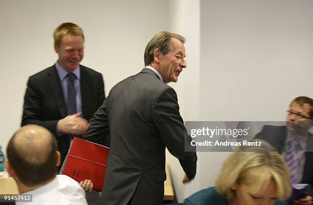 Outgoing Chairman Franz Muentefering of the German Social Democrats arrives for a executive committee meeting at SPD headquarters at...