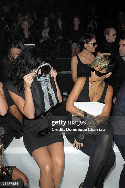 Katy Perry and Rihanna attend the Karl Lagerfeld Pret a Porter show as part of the Paris Womenswear Fashion Week Spring/Summer 2010 on October 4 at...