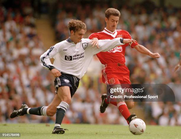 Ian Rush of Liverpool and Gerry McMahon of Tottenham Hotspur in action during an FA Carling Premiership match at White Hart Lane on August 26, 1995...