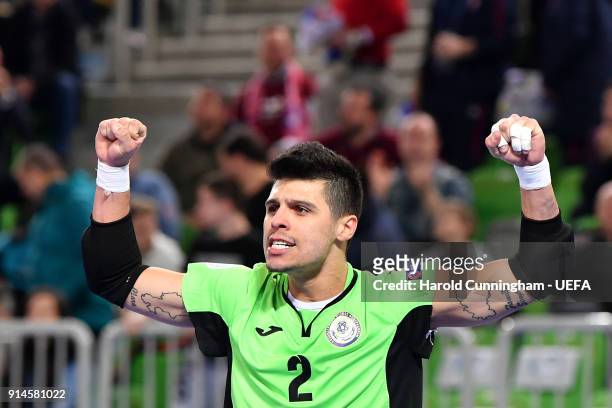 Higuita of Kazakhstan reacts during the UEFA Futsal EURO 2018 quarter-final match between Serbia v Kazakhstan at Stozice Arena on February 5, 2018 in...