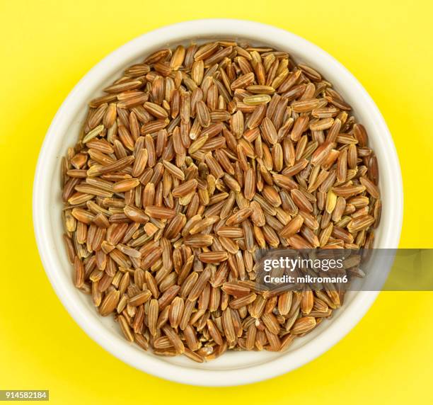 wild, red rice directly above view, macro shot. traditional food. - national diet of japan stock pictures, royalty-free photos & images