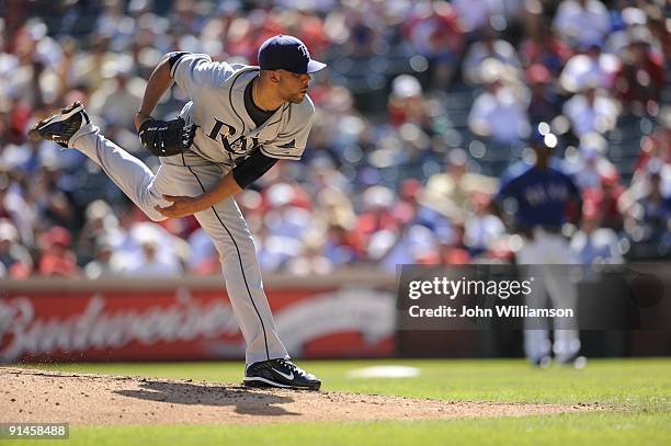 David Price#14 of the Tampa Bay Rays pitches during the game against the Texas Rangers at Rangers Ballpark in Arlington in Arlington, Texas on...