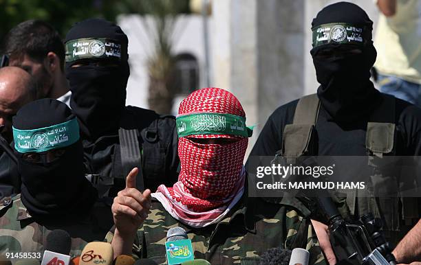 Abu Obaida, the spokesman for the Ezzedine Al-Qassam Brigades, the armed wing of Hamas, during a news conference in Gaza City on September 30, 2009....