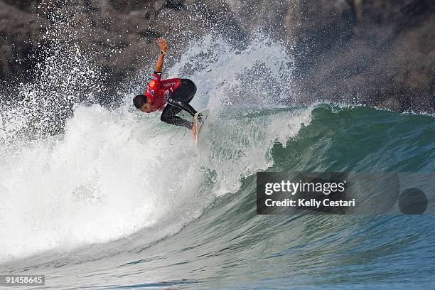 Michel Bourez of Tahiti advanced into Round 2 of the Billabong Pro Mundaka on October 5, 2009 in Mundaka, The Basque Region, Spain. Bourez defeated...