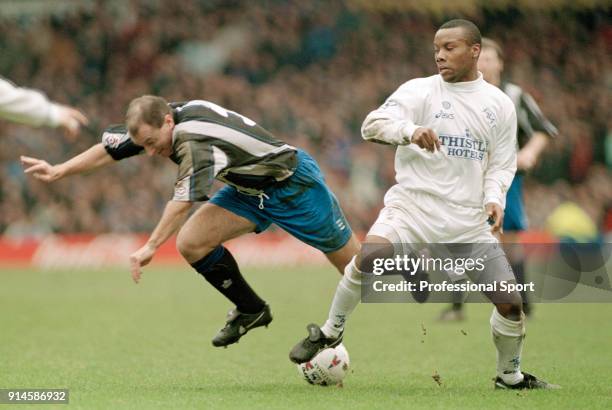 Rod Wallace of Leeds United tackles John Frain of Birmingham City during the Coca Cola League Cup Semi Final 2nd Leg at Elland Road on February 25,...