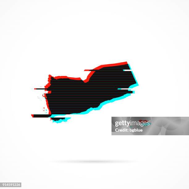 yemen map in distorted glitch style. modern trendy effect - pixel screen texture stock illustrations