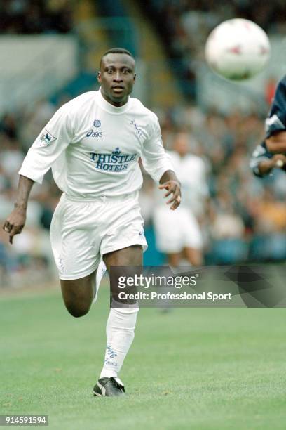 Tony Yeboah of Leeds United in action during the FA Carling Premiership match between Leeds United and Queens Park Rangers at Elland Road on...