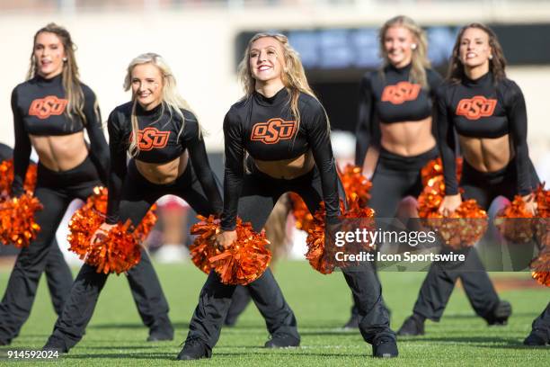 Oklahoma State Cowboys cheerleaders during the Big 12 conference college Bedlam rivalry football game between the Oklahoma Sooners and the Oklahoma...