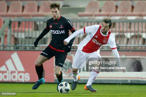 Steven Edwards of Helmond Sport, Amin Younes of Ajax U23 during the Dutch Jupiler League match between Ajax U23 v Helmond Sport at the De Toekomst on...