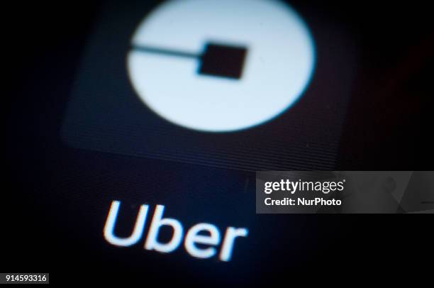 The Uber ride sharing app is seen on an Android portable device on February 5, 2018.