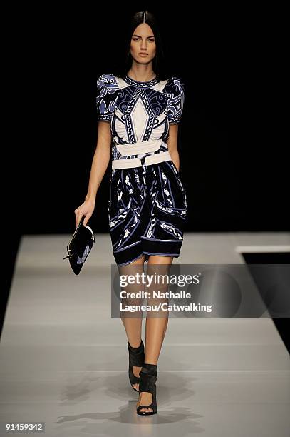 Model walks the runway during the Leonard Ready To Wear show as part of the Paris Womenswear Fashion Week Spring/Summer 2010 on October 5, 2009 in...