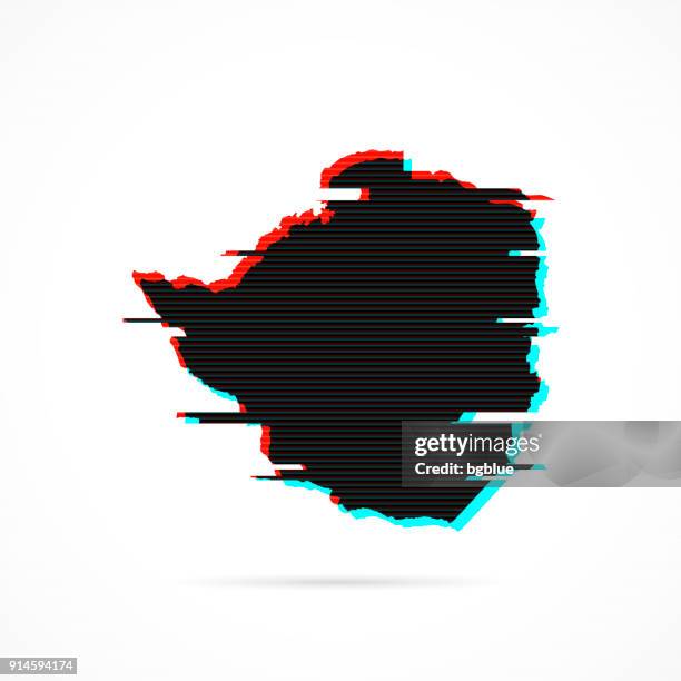 zimbabwe map in distorted glitch style. modern trendy effect - tv static texture stock illustrations