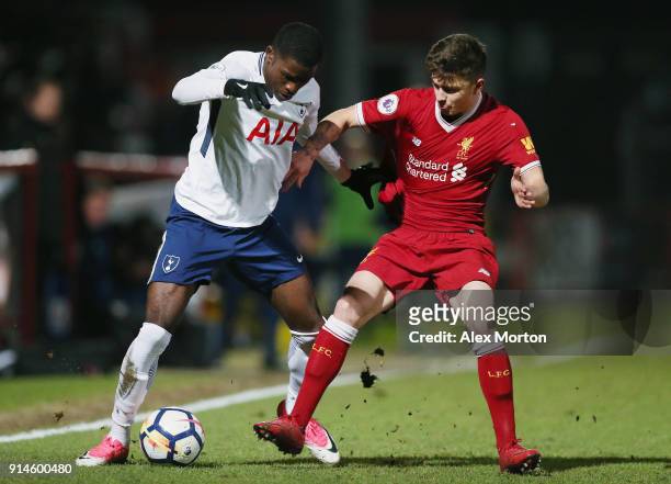 Shilow Tracey of Tottenham and Adam Lewis of Liverpool during the Premier League 2 match between Tottenham Hotspur and Liverpool at The Lamex Stadium...