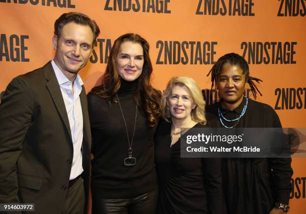 Tony Goldwyn, Brooke Shields, Carole Rothman and Lynne Nottage backstage at the Second Stage Theater Broadway lights up the Hayes Theatre at the...