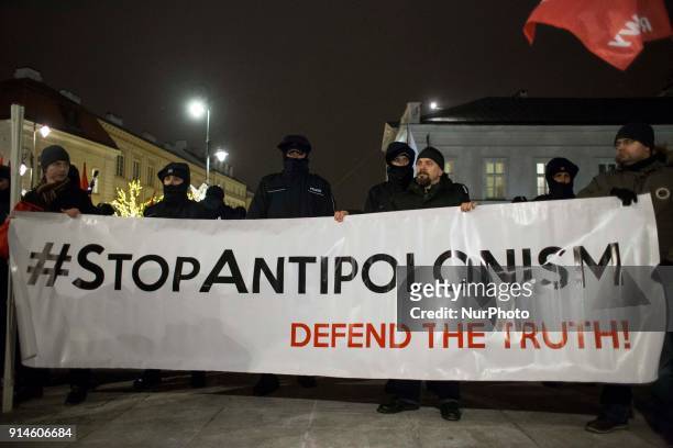 Far-right protest near Presidental Palace in Warsaw on February 5, 2018 Manifestation organized by Far-Right groups to protest against reaction of...