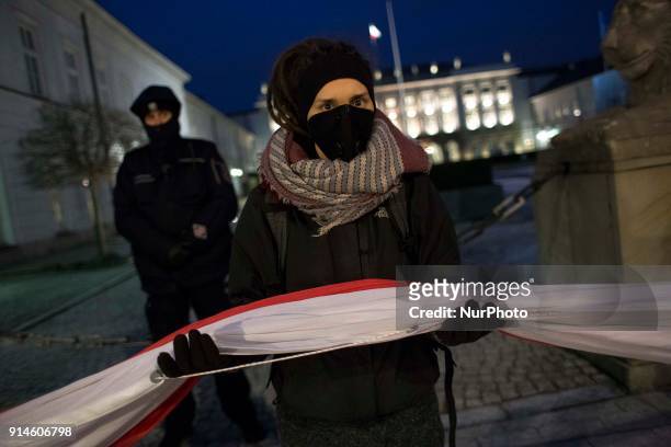 Contrmanifestation to far-right protest near Presidental Palace in Warsaw on February 5, 2018 Manifestation organized by Far-Right groups to protest...