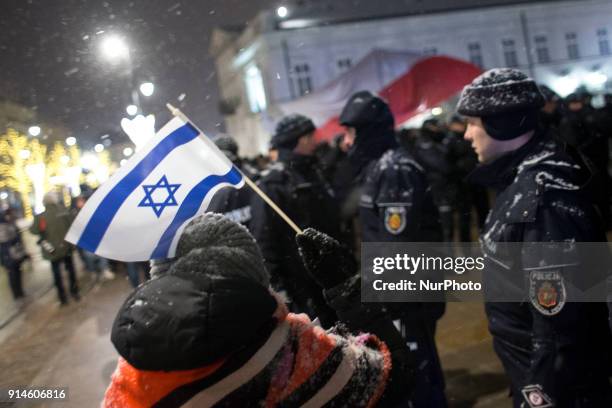 Contrmanifestation to far-right protest near Presidental Palace in Warsaw on February 5, 2018 Manifestation organized by Far-Right groups to protest...
