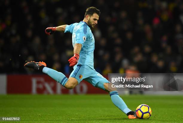 Orestis Karnezis of Wartford during the Premier League match between Watford and Chelsea at Vicarage Road on February 5, 2018 in Watford, England.