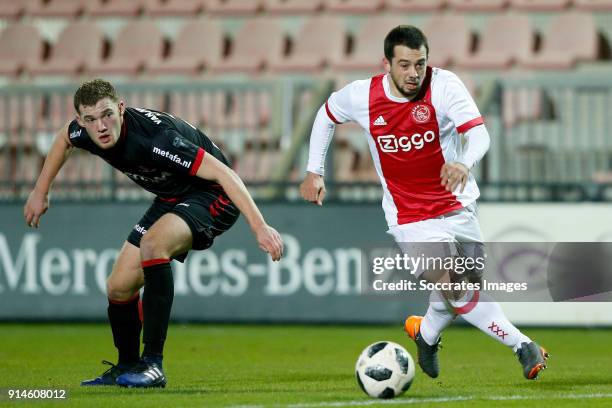 Dylan de Braal of Helmond Sport, Amin Younes of Ajax U23 during the Dutch Jupiler League match between Ajax U23 v Helmond Sport at the De Toekomst on...