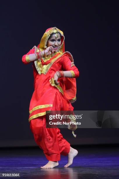 Contestant competes in the traditional Giddha folk dance segment during the Miss World Punjaban beauty pageant held in Mississauga, Ontario, Canada...