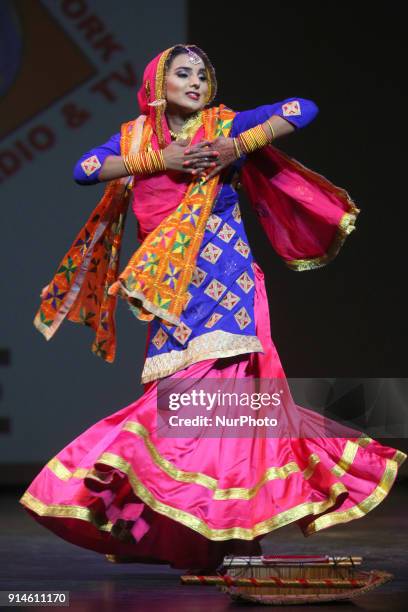 Contestant competes in the traditional Giddha folk dance segment during the Miss World Punjaban beauty pageant held in Mississauga, Ontario, Canada...