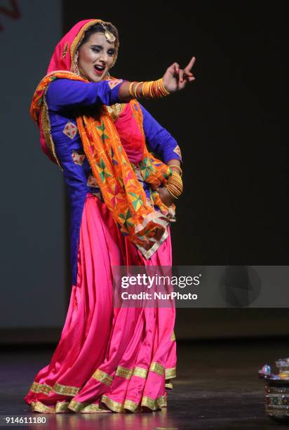 Contestant competes in the traditional Giddha folk dance segment during the Miss World Punjaban beauty pageant held in Mississauga, Ontario, Canada...