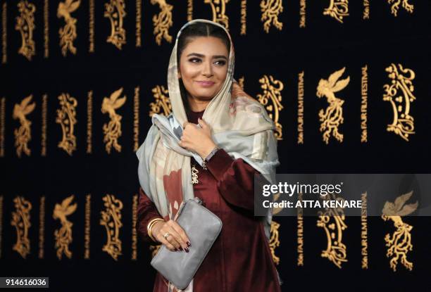 Iranian actress Linda Kiani poses for a photo during the 36th edition of the Fajr Film Festival at Mellat Cinema Complex in the capital Tehran on...