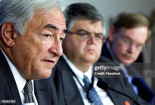 In this handout image supplied by the IMF, International Monetary Fund's Managing Director Dominique Strauss-Kahn , Mexico's Finance Minister and...