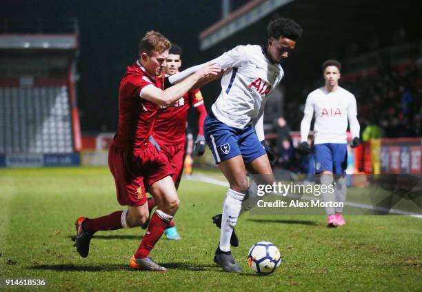 Tashan Oakley-Boothe of Tottenham and Herbie Kane of Liverpool during the Premier League 2 match between Tottenham Hotspur and Liverpool at The Lamex...