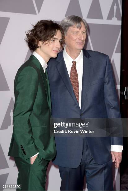 Actor Timothee Chalamet and President of the Academy of Motion Picture Arts and Sciences John Bailey attend the 90th Annual Academy Awards Nominee...