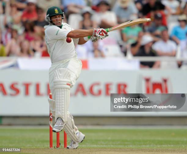 Jacques Kallis of South Africa is struck a ball bowled of England's Graham Onions while batting in the 3rd Test match between South Africa and...