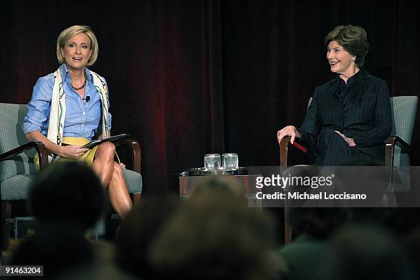 Anchorwoman Mika Brzezinski and former First Lady Laura Bush take part in a Q&A at the 3rd Annual More Magazine Reinvention Convention at Pier Sixty...