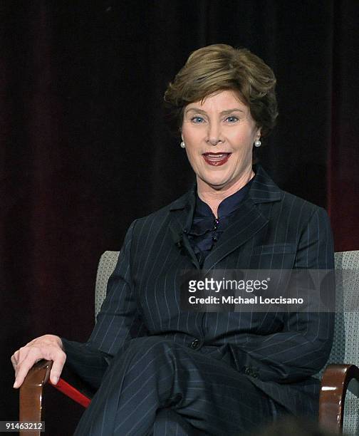 Former First Lady Laura Bush addresses the audience during a Q&A at the 3rd Annual More Magazine Reinvention Convention at Pier Sixty at Chelsea...