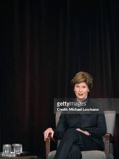Former First Lady Laura Bush addresses the audience during a Q&A at the 3rd Annual More Magazine Reinvention Convention at Pier Sixty at Chelsea...
