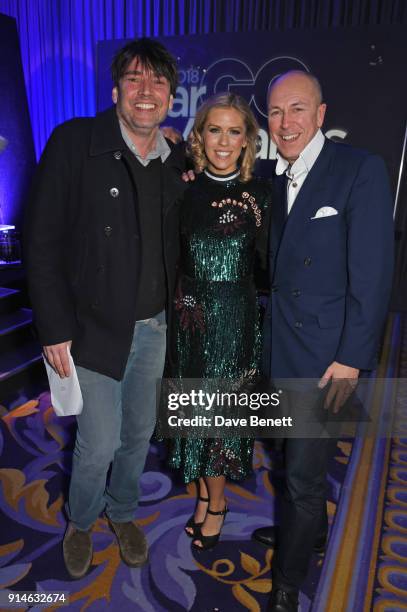 Alex James, Nicki Shields and Dylan Jones attend the GQ Car Awards 2018 in association with Michelin at Corinthia London on February 5, 2018 in...