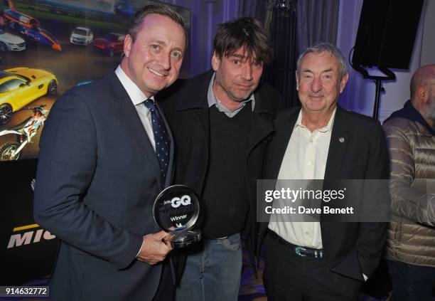 Andrew Doyle, Alex James and Nick Mason attend the GQ Car Awards 2018 in association with Michelin at Corinthia London on February 5, 2018 in London,...